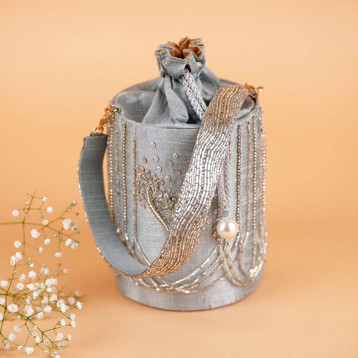 PIXIE DUST SILVER CIRCULAR POTLI BAG