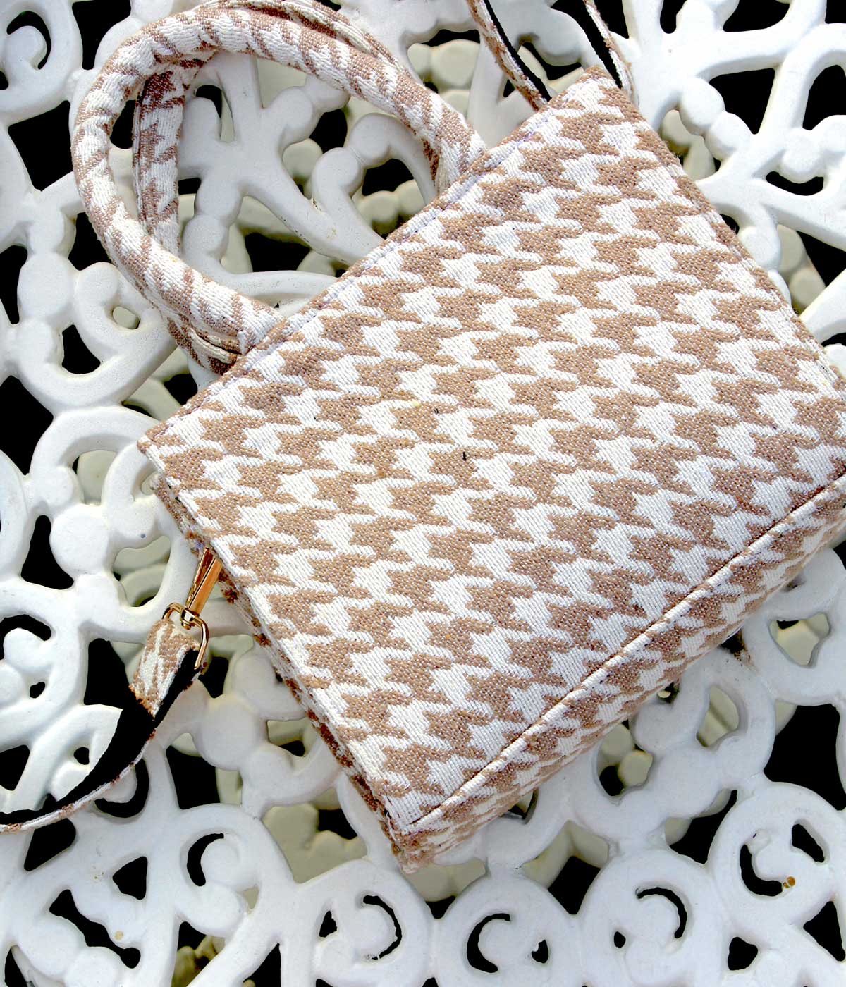 HOUNDSTOOTH BROWN SMALL TOTE BAG
