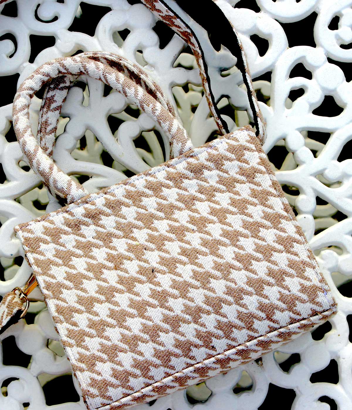 HOUNDSTOOTH BROWN SMALL TOTE BAG